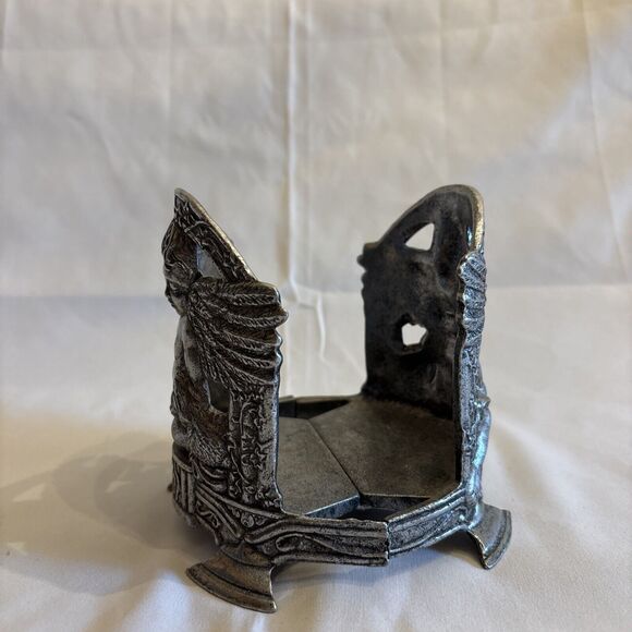 Carson 1999 Pewter Round Candle Holder Cherub Angel Bunny Rabbit Ivy 5 X 4.5 In - Picture 3 of 12